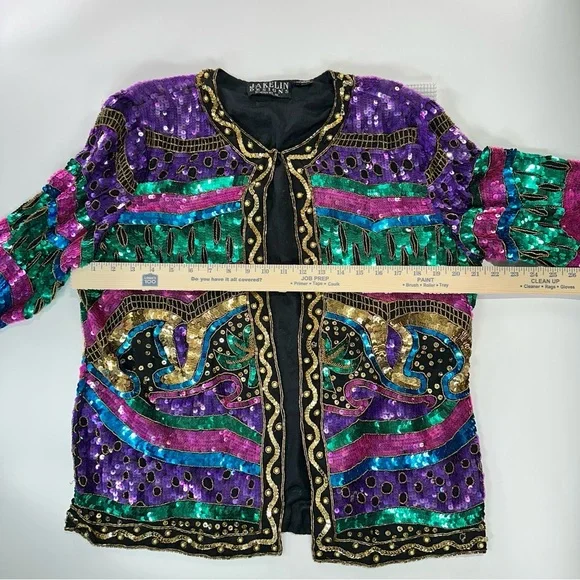 Jakelin Designs vintage silk sequin statement jacket XL - Picture 16 of 16